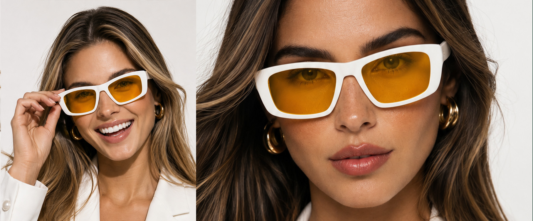 Modelo con lentes VIZOOR blancos de filtro amarillo